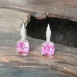 Pink Sapphire Diamond earrings on sterling silver